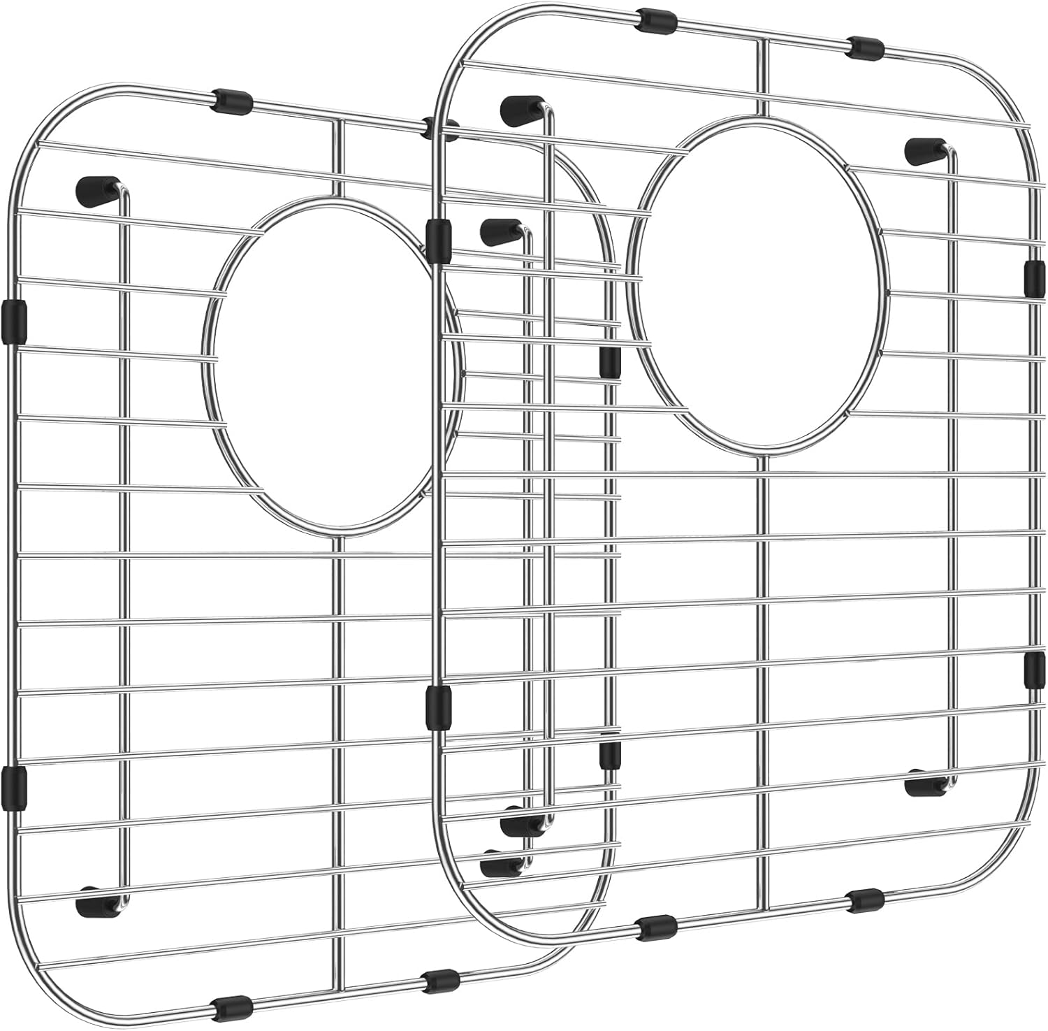 2Pcs Kitchen Sink Grid 304 Stainless Steel Sink Protectors Double Bowl Sink Bottom Grid with R50 Corner Large Sink Protectors Grid Multifunctional Dishes Drainer Grid for Sink 13x12inch