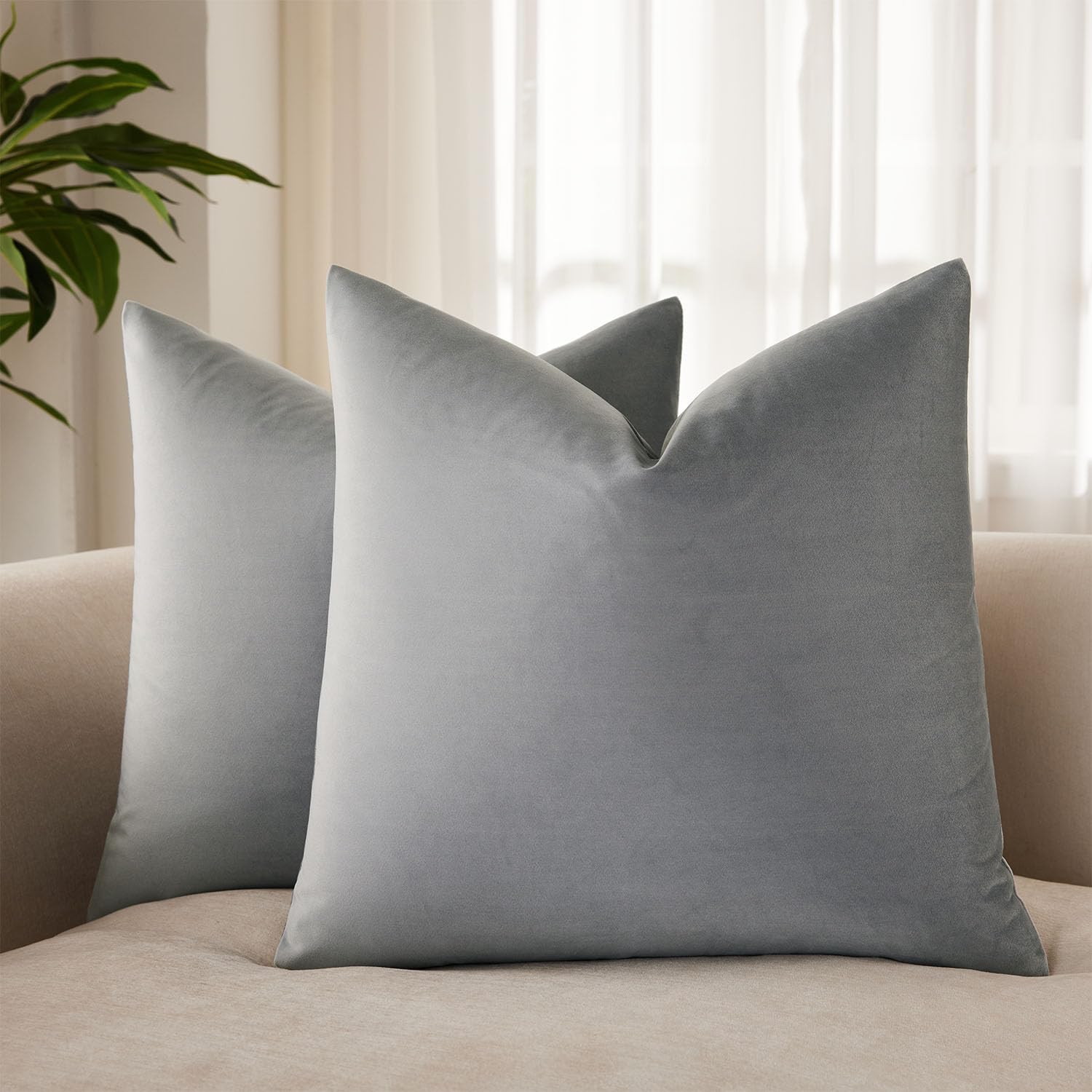 Throw Pillow Covers Set of 2 Velvet Cushion Covers 14x14,Silver Gray