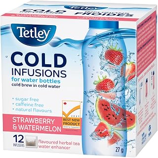 Tetley Cold Infusions Strawberry & Watermelon Herbal Tea - 12 Tea Bags, 27 Grams, Sugar Free, Naturally Caffeine Free