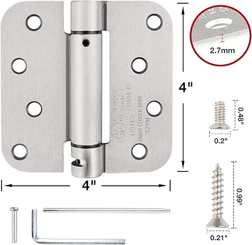 2 Pack Automatic Self-Closing Door Hinges Satin/Brushed Nickel Spring Hinge Auto Soft Close Hinges for Doors 5/8 Radius Fire Front Interior Door Hinge Bathroom Pantry Laundry Basement