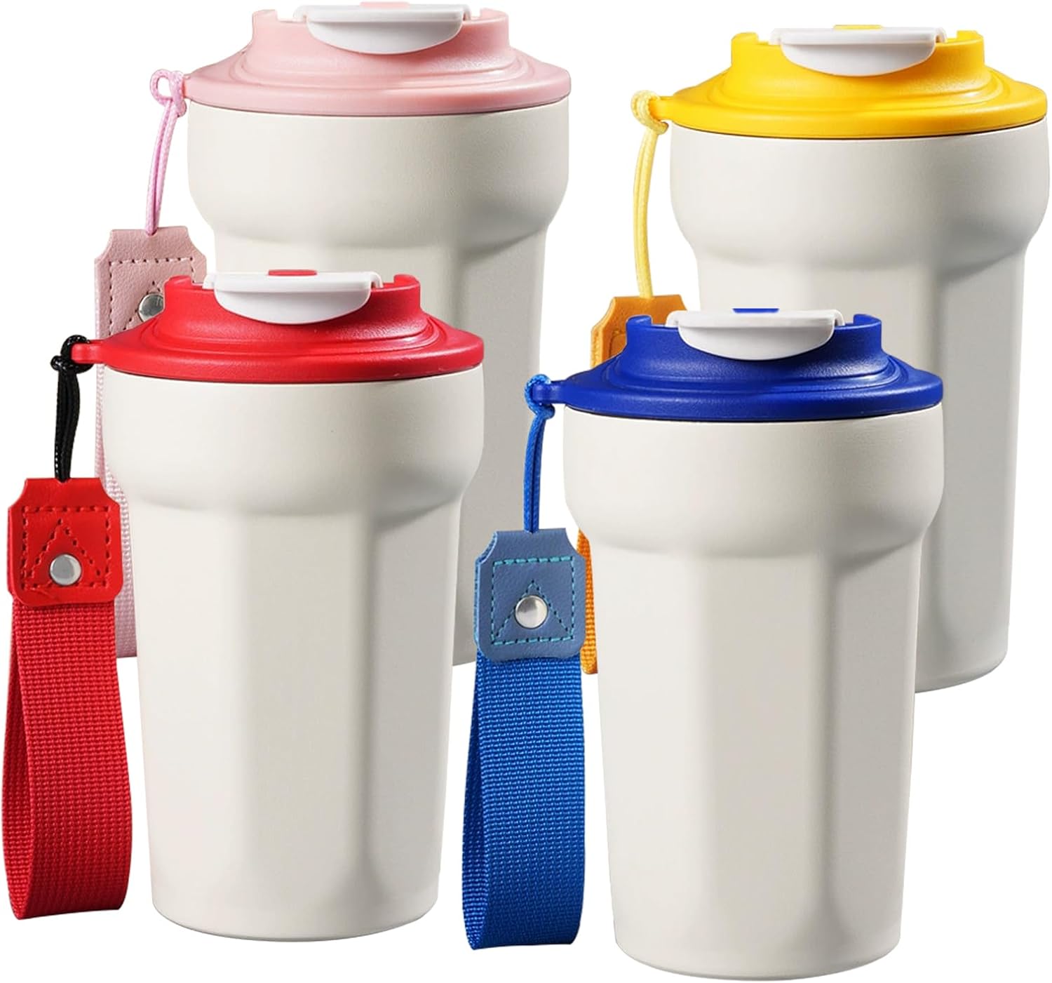 4PCS 316 Stainless Steel Insulated Tumbler With a Carrying Rope,450ML Octagonal Insulated Coffee Cup for Hot and Cold Water, Coffee,Tea and Beer (With 2 Brushes and 4 Spoons)