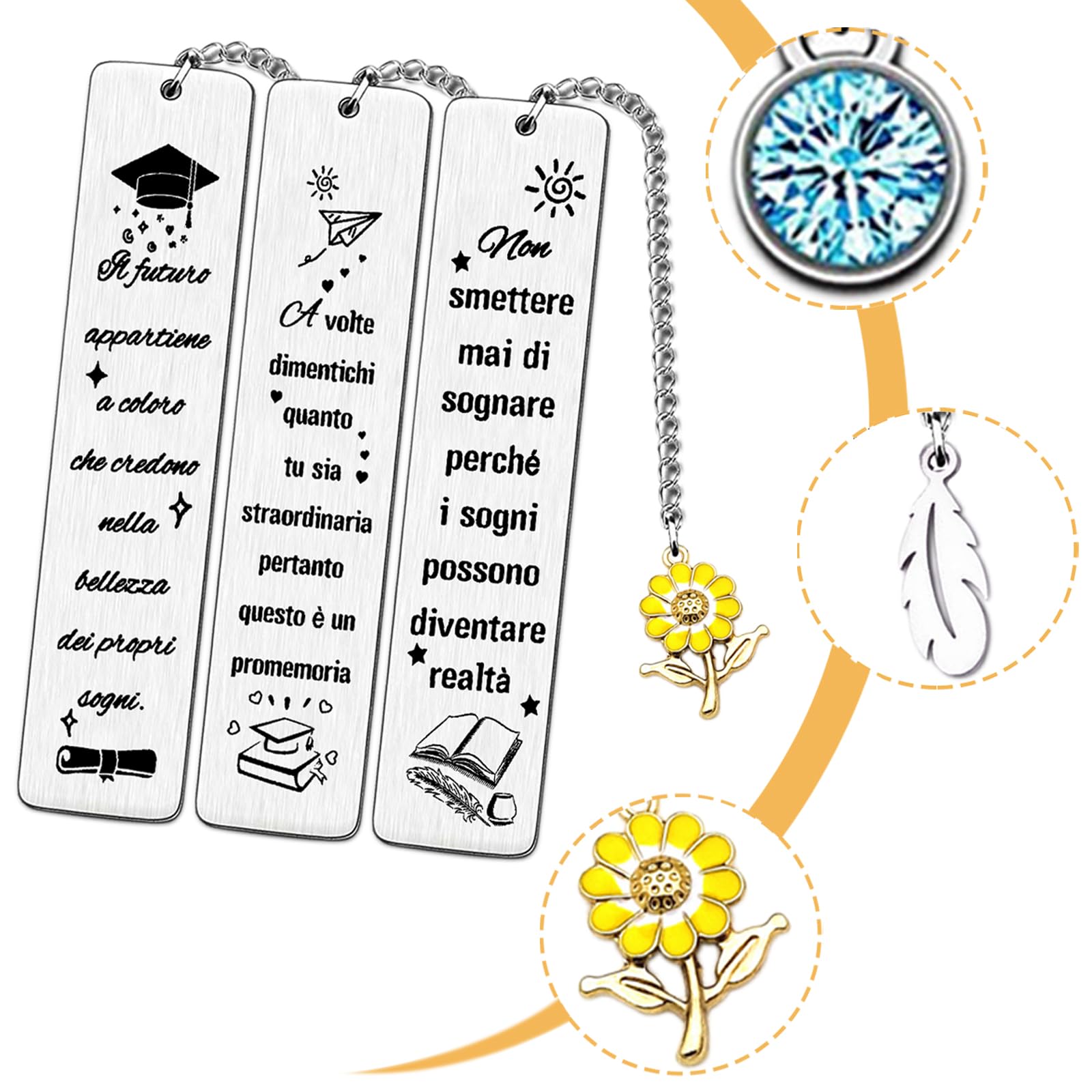 Segnalibri Metallo Per Laurea - Set 3 Pezzi Con Frasi Ispirazionali, Regalo Elegante Per Donna E Uomo - Foto 6