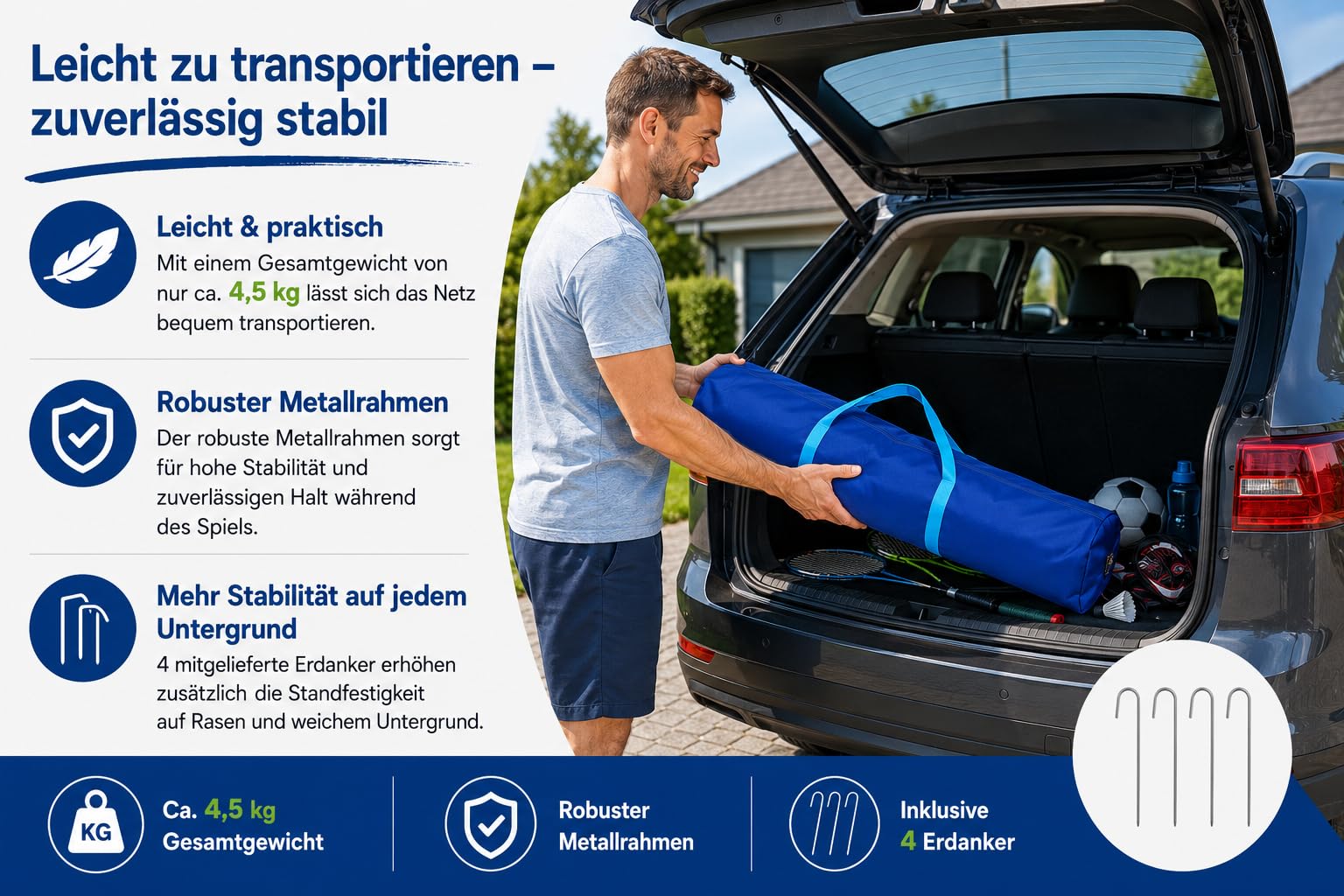 Kapler Badmintonnetz 300 cm: Höhenverstellbares Multisport-Netz 90/160 cm für Garten, Badminton, Tennis, Pickleball & Volleyball, tragbar