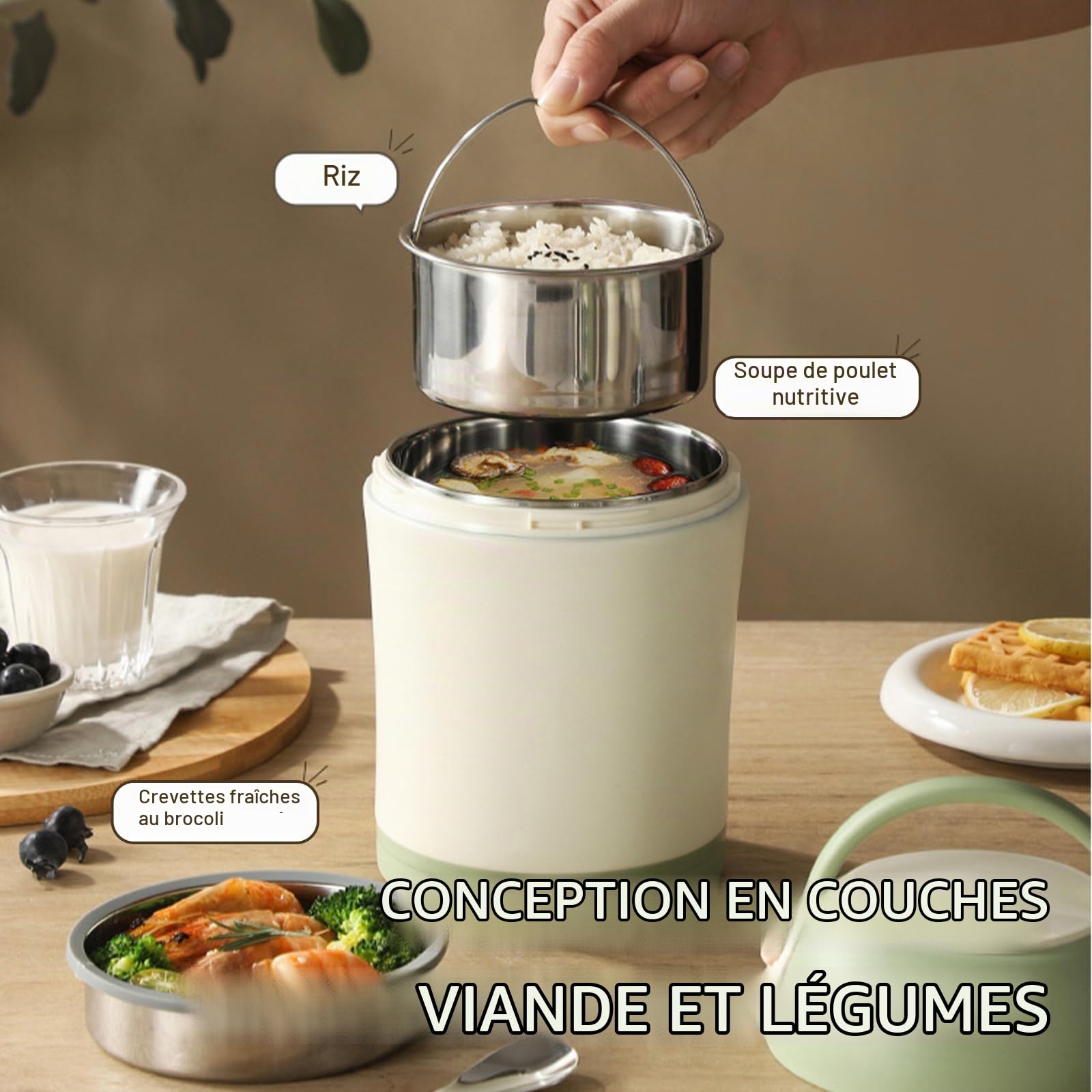 Nikou Boîte Repas Isotherme 1200ml, Thermos Alimentaire Chaud avec Cuillère, Lunch Box Isotherme en Acier Inoxydable Boîte à Déjeuner Pour Ecole Bureau Camping (Vert)