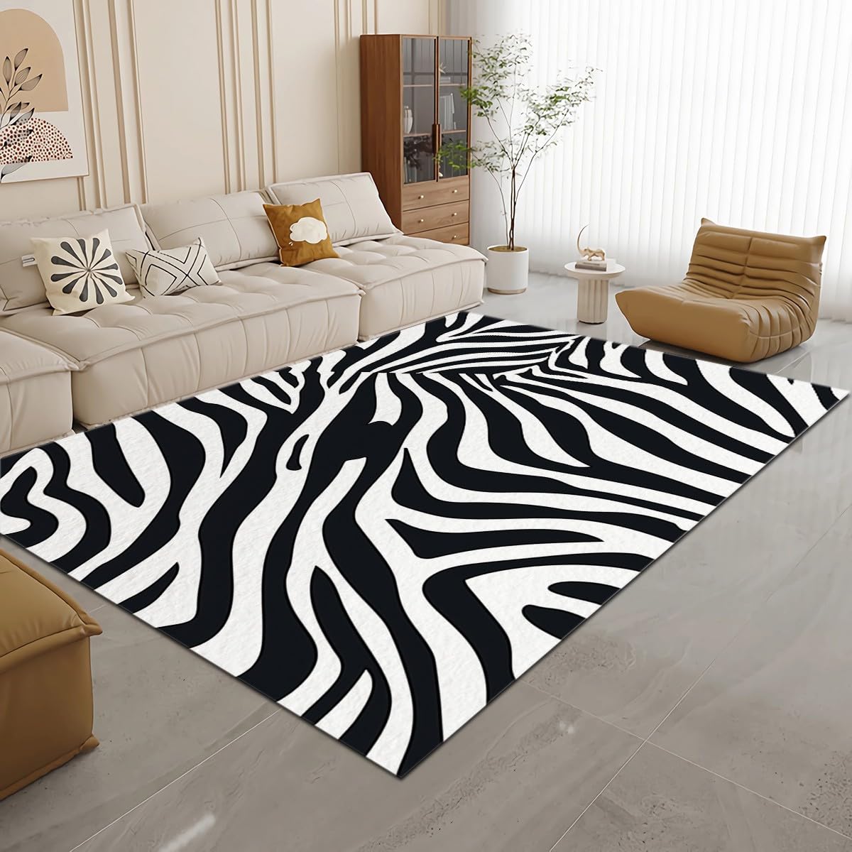 Jinchan Alfombra De Área Con Estampado De Cebra, Piel De Vaca Sintética, Diseño De Animales, Tapete De Gamuza Sintética, Alfombra De Acento Safari Para Interiores, Cubierta De Piso Para Dormitorio
