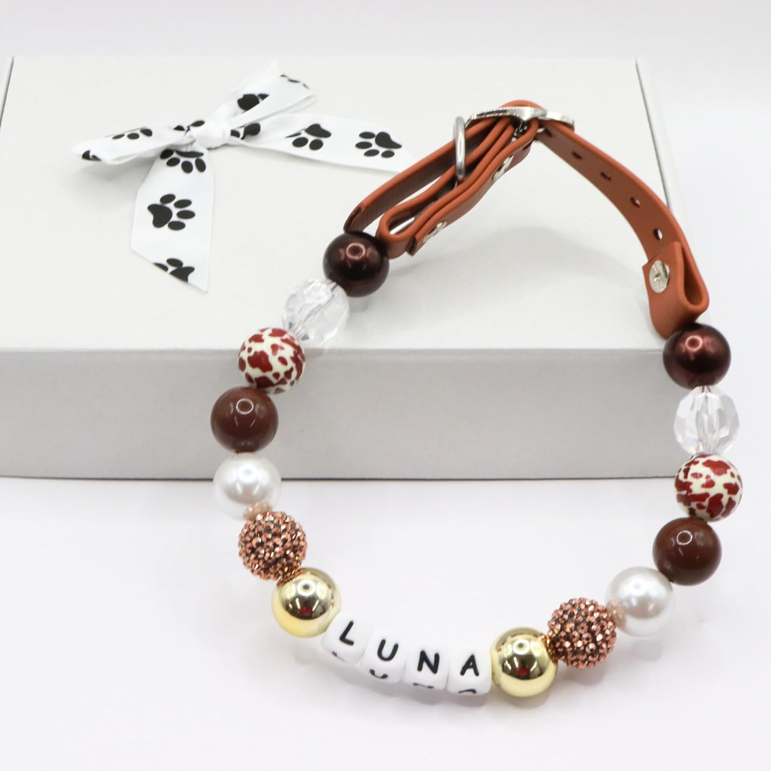 Adjustable Beaded Name Dog Collar Fashion For Small Medium And Large Dogs Rhinestone Necklace Handmade Girl Boy Bling Fancy Female Cats Pretty Pearls Perla Cute Rinbow Heavy Duty-Bubblegum Beads 20MM