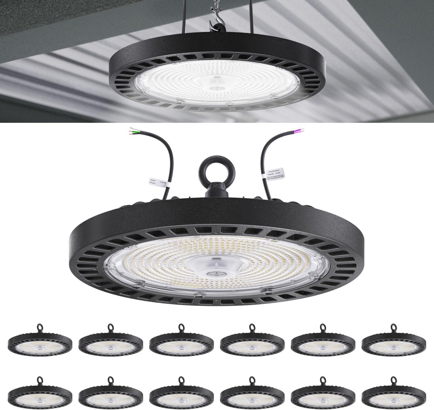 Sunco 12 Pack UFO LED High Bay Light, 240W, 34800 Lumens, 5000K 100-277V Dimmable 0-10V, Ultra Bright Commercial Shop Lights for Warehouse, Factory, Workshop, Garage & Barn, Ceiling Mount, UL