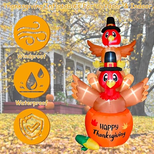 Miniatura 4 de Pavo inflable de Acción de Gracias de 9.8 pies, decoración de patio inflable de pavo inflable con LED integrados para otoño, fiesta de Acción de