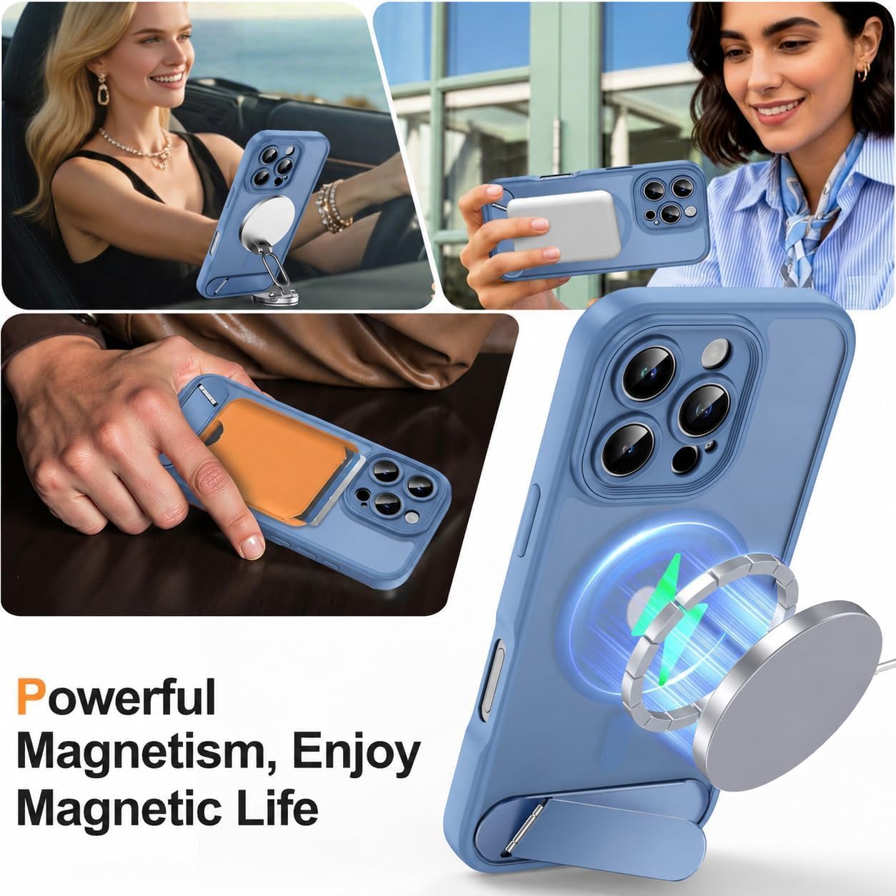 Magnetic Compatible with iPhone 15 Pro Case, [Built-in Kickstand][Full Camera Protection][Compatible with MagSafe][Anti-Fingerprint] Shockproof Phone Case for iPhone 15 Pro 6.1",Light Blue thumbnail