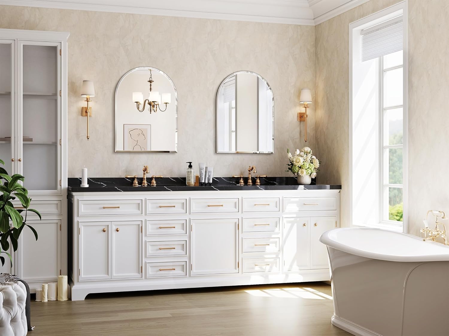 Frameless Arched Bathroom Mirror, 22" x 30" Frameless Arched Mirror with Beveled Edge for Bathroom, Living Room, Bedroom, Entryway, Dining Room