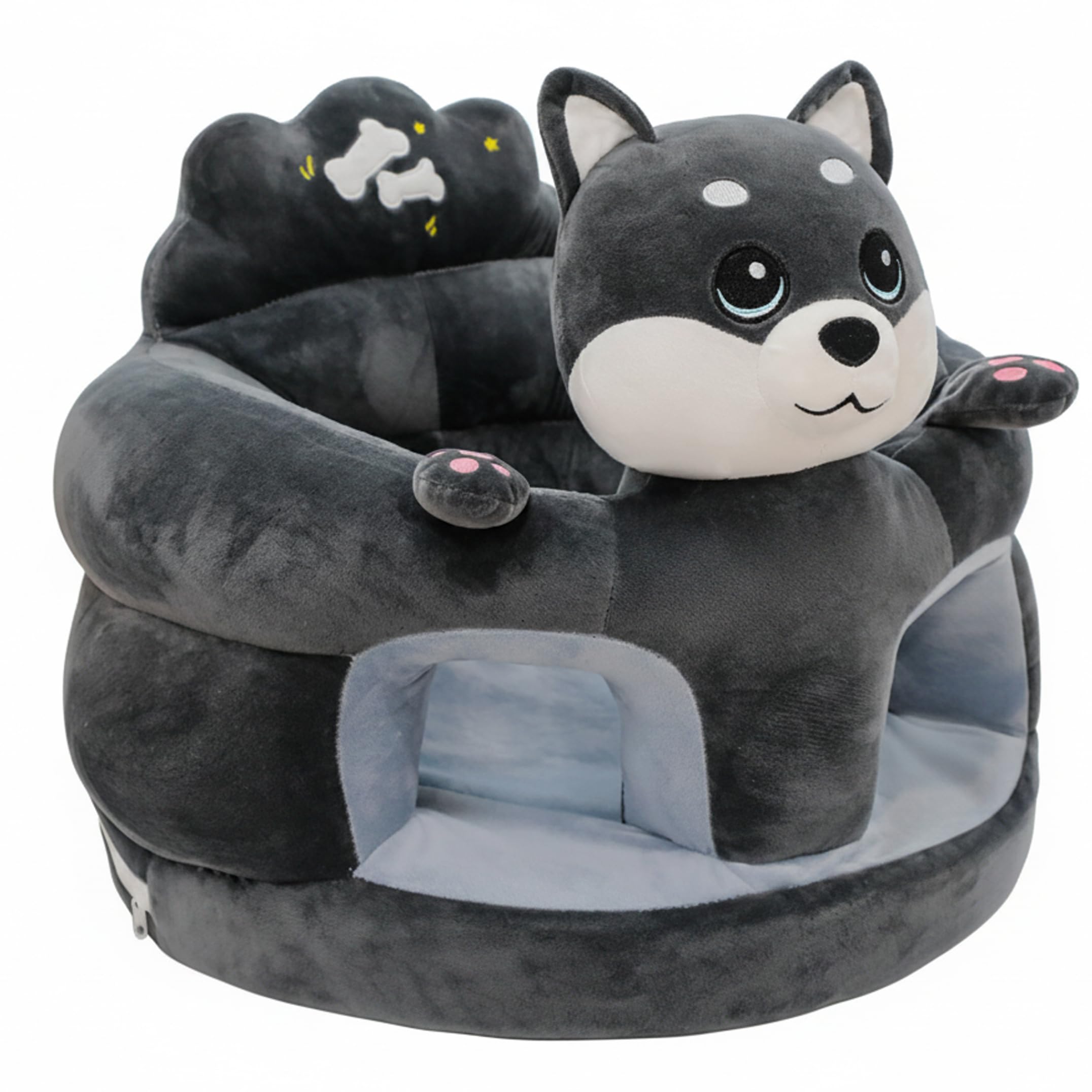 Sit Me Up Floor Seat for Baby Gray Husky Plush Infant Seat for Sitting Up 3-12 Months, Ergonomic Baby Sit Chair Portable for Home and Travel Use