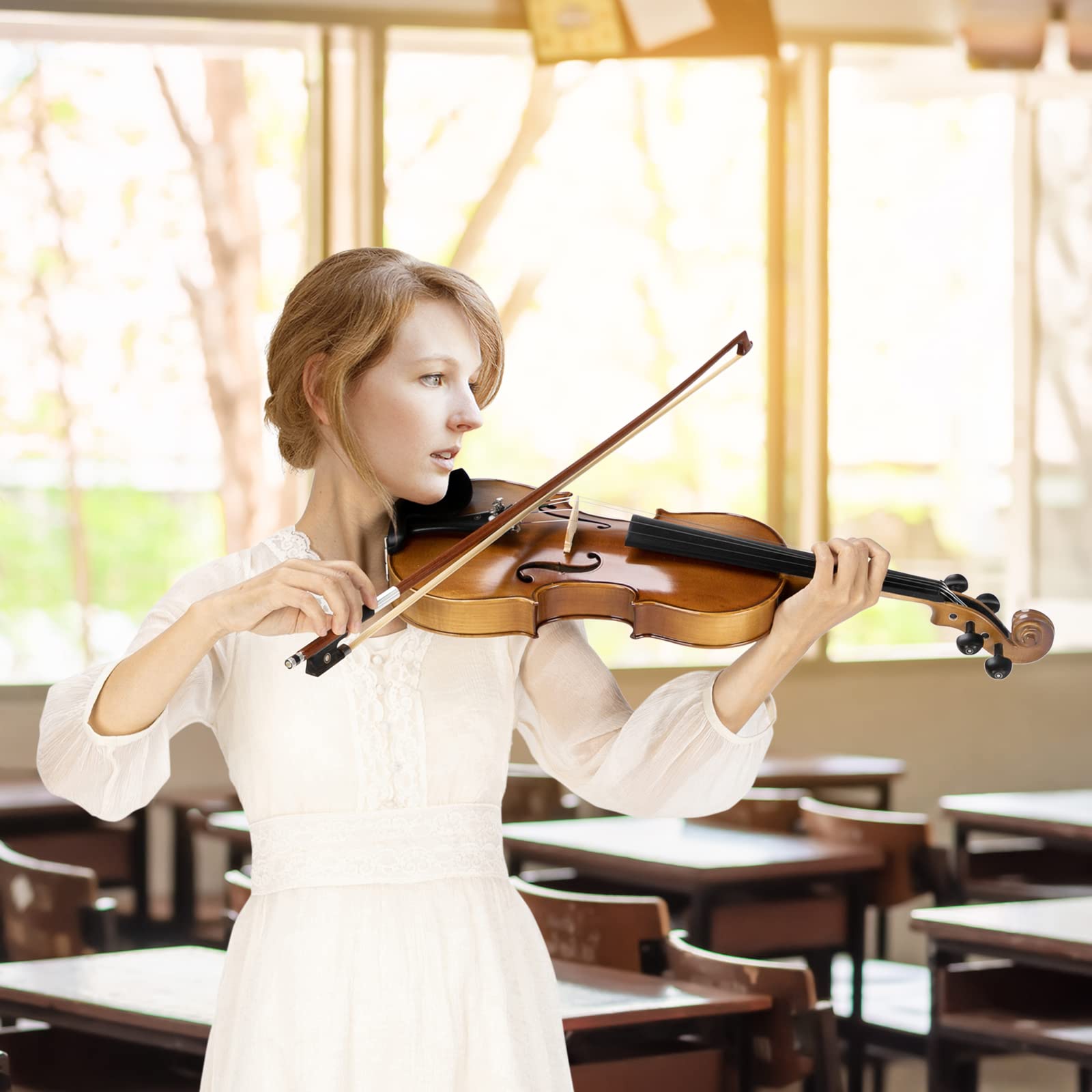 GLARRY Violin 4/4 Full Set for Kids - Solidwood Fiddle with Tuner Bow Case Shoulder Rest, Including Acoustic Violin Strings for Beginners Adults (Matte Yellow)