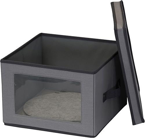 Miniatura 8 de Household Essentials - Caja de almacenamiento para platos de cena, marco fuerte y asas, panel con ventana, tapa completamente removible, apilable y