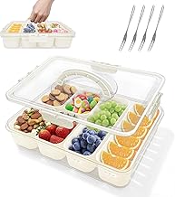 Honnesserry Snack Box 6 Compartiment, Boite a Gouter avec Couvercle, avec 4 Fourchettes en Acier Inoxydable pour Snack ＆ Fruit, Boite Compartiment Alimentaire pour Cuisine, Party, Pique-niques