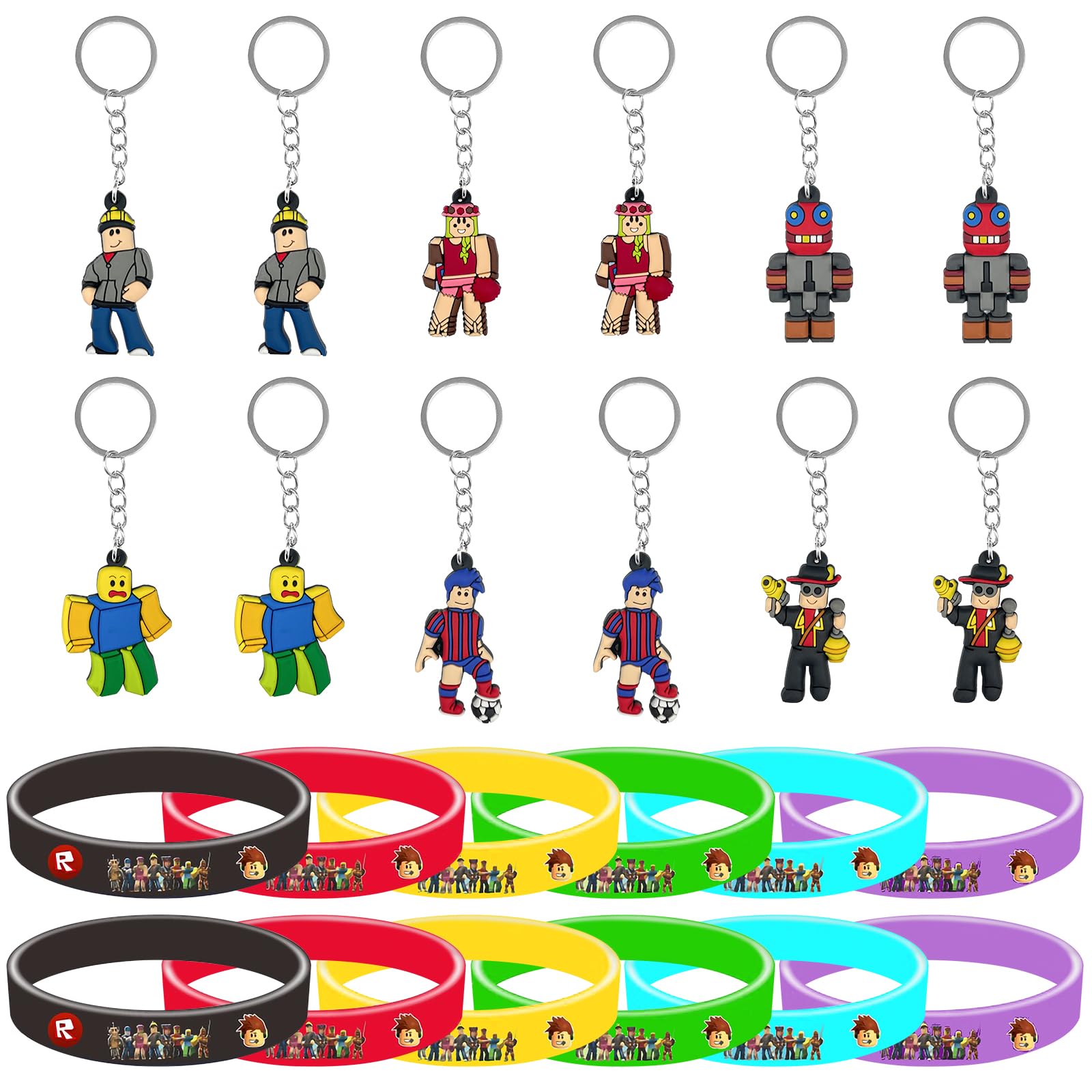 Driflo Roblx Party Favors, Keychain Bracelet, Roblx Party Decorations 24Pcs, Birthday Decorations Wristbands Party Bag Filling Birthday Favours Gifts for Adult Fans