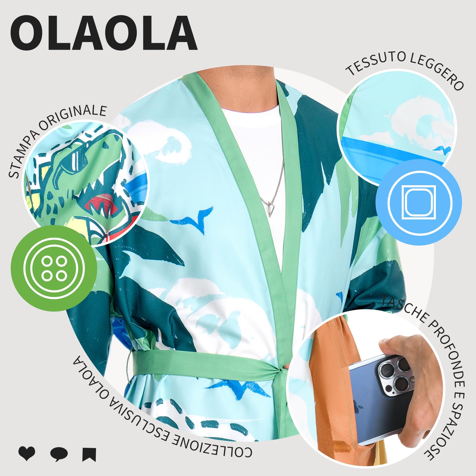 OLAOLA Accappatoio Uomo Leggero Kimono Accappatoio Comodo Lungo Morbido Microfibra Accappatoio Uomo e Donna Unisex Asciugatura Rapida Accappatoio