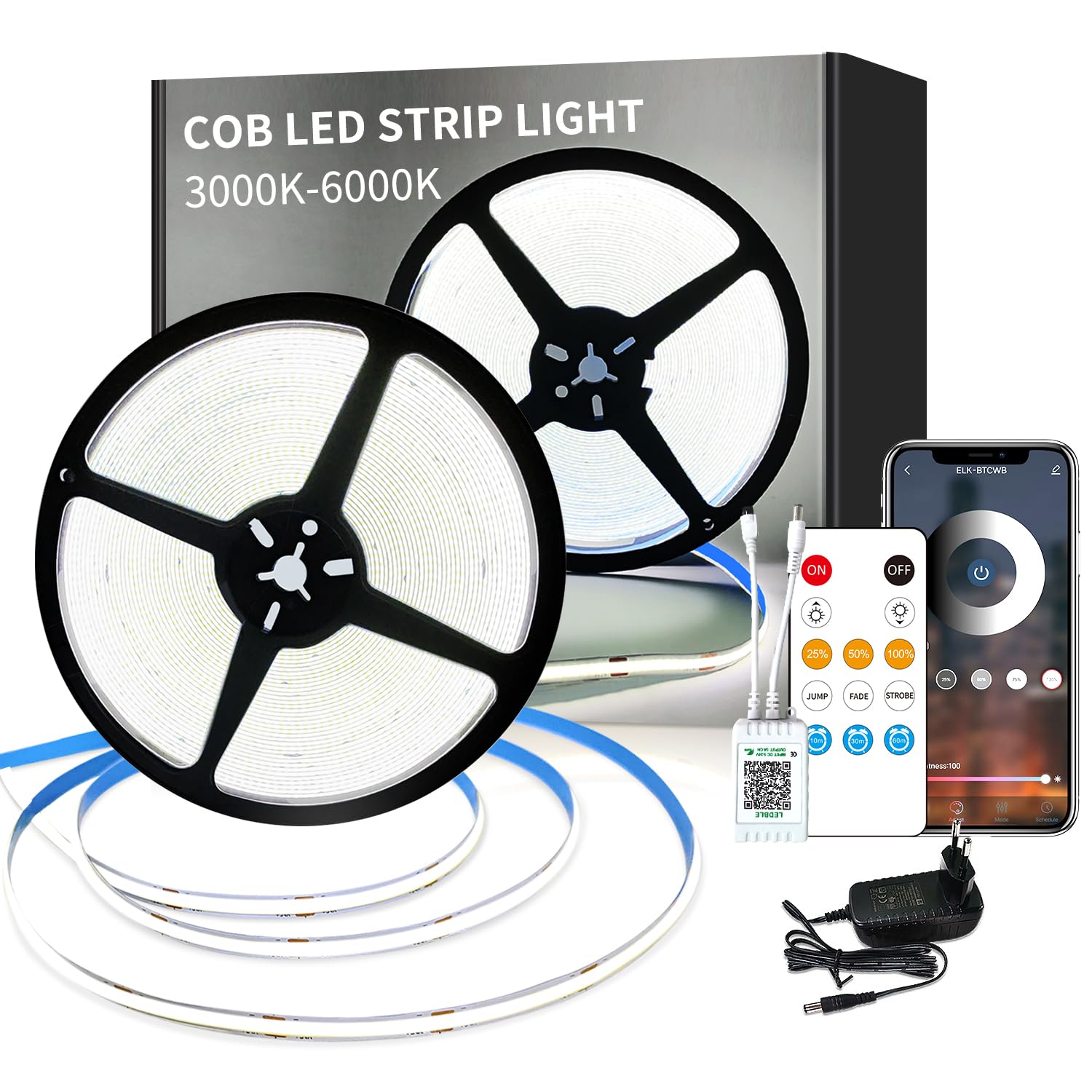Yeewhale cob Led stripDC24V LED band,flexible Dimmbar COB LED Streifen, anwendbar auf Schlafzimmer, Raum,DIY Dekoration