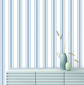 Blue Striped Peel and Stick Wallpaper 17.3" x 120"