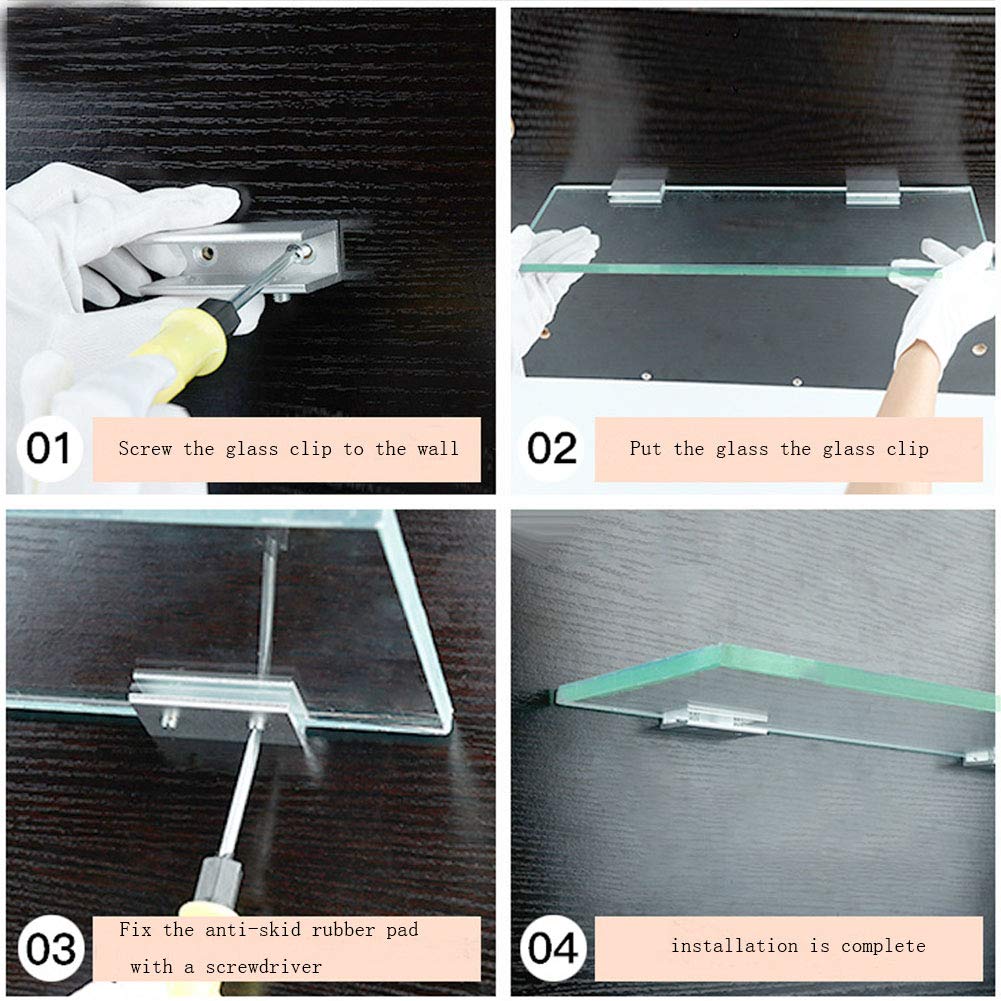 haowei 8 Pcs Black Square Glass Clip Clamp Holder Adjustable Space Aluminum Glass Brackets Flat Back Shelf Black for Balustrade Staircase Handrail Window Accessories (Suitable for 0.31"-0.39") — Amazon image 5