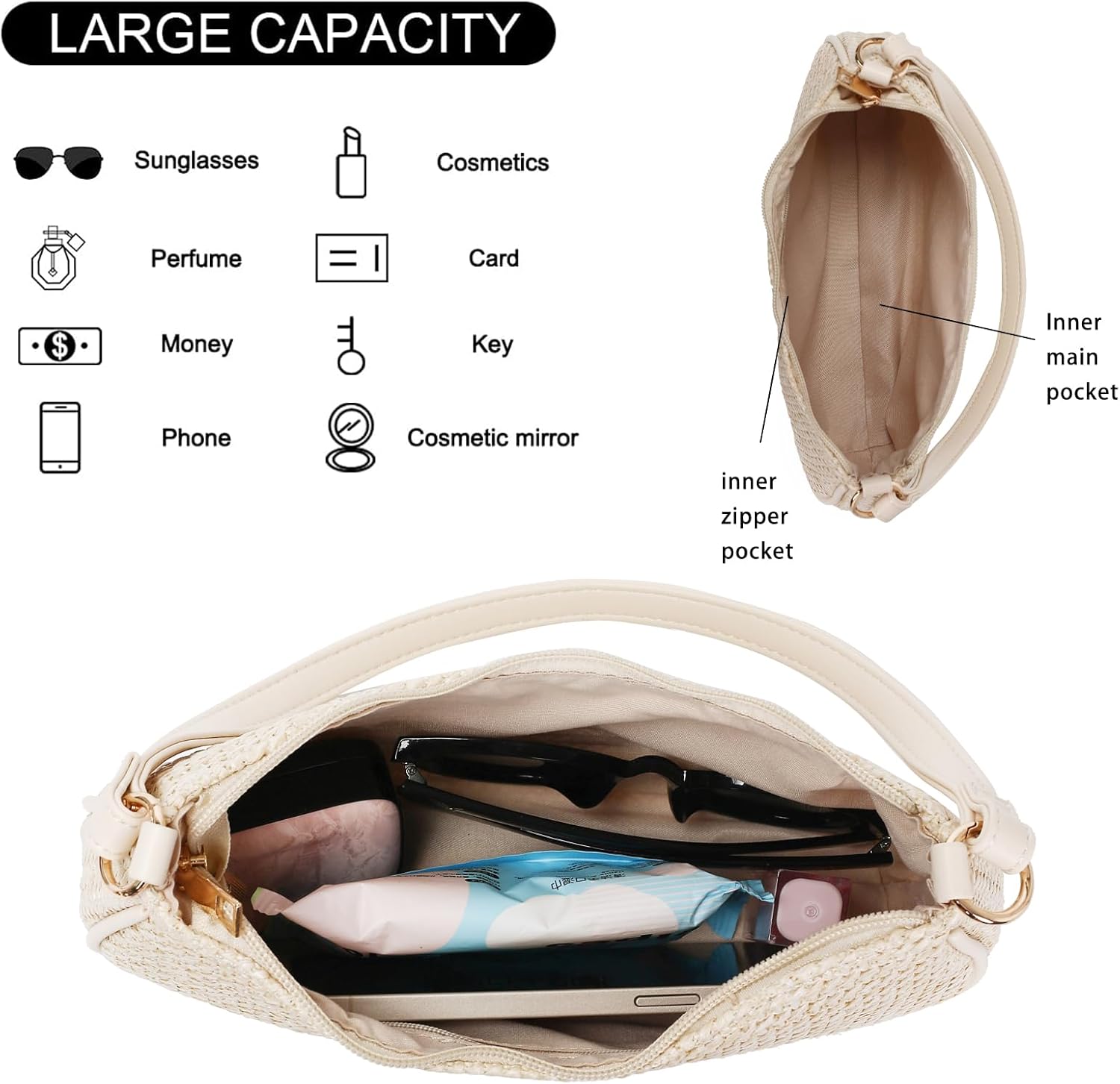 Cute Shoulder Bag for Women Small Clutch Hobo Purse Trendy Crossbody Underarm Handbags Bag Charm Chain with Ocean Charms