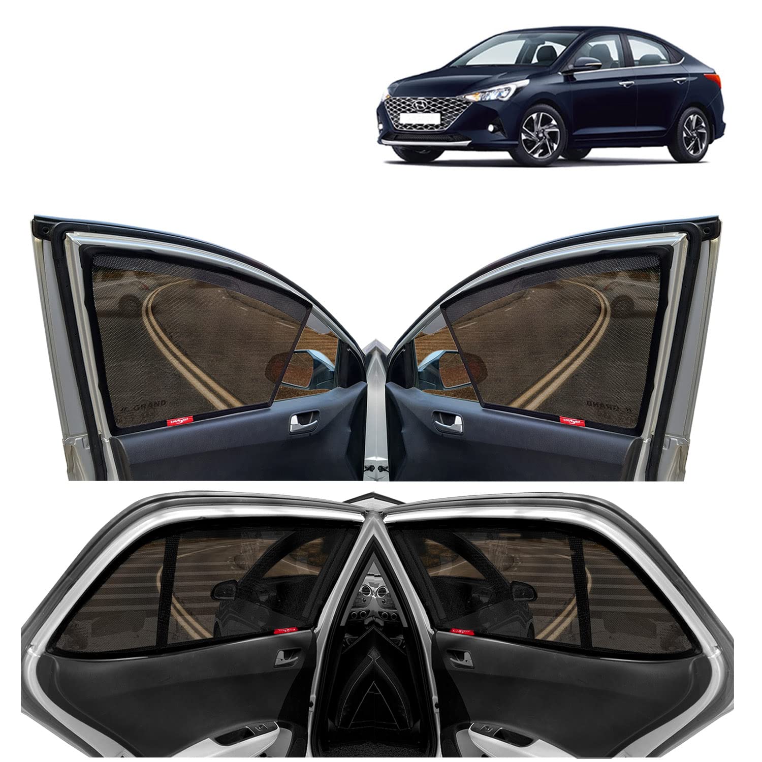 Kingsway Car Sun Shades/Curtains, Suitable for Hyundai Verna
