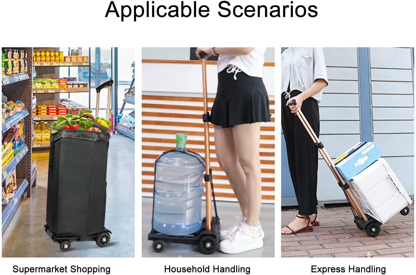 Folding Hand Trolley,Utility Dolly Platform Cart with 4 Silent Wheels,AdjustablePull Cart for Luggage Shopping 88lb Load Capacity for Luggage, Travel, Moving, Shopping, Office Use, Black