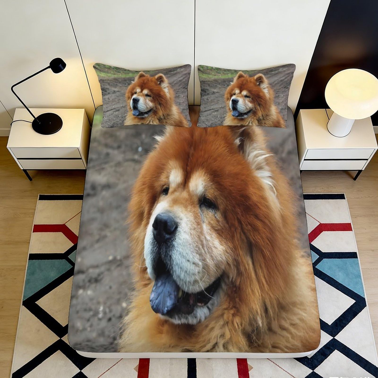 3D Printed Brown Chow Chow Dog Fitted Sheet Microfiber Soft Anti-Slip Mattress Cover for Bedroom Guest Room Decor 120x200x25cm