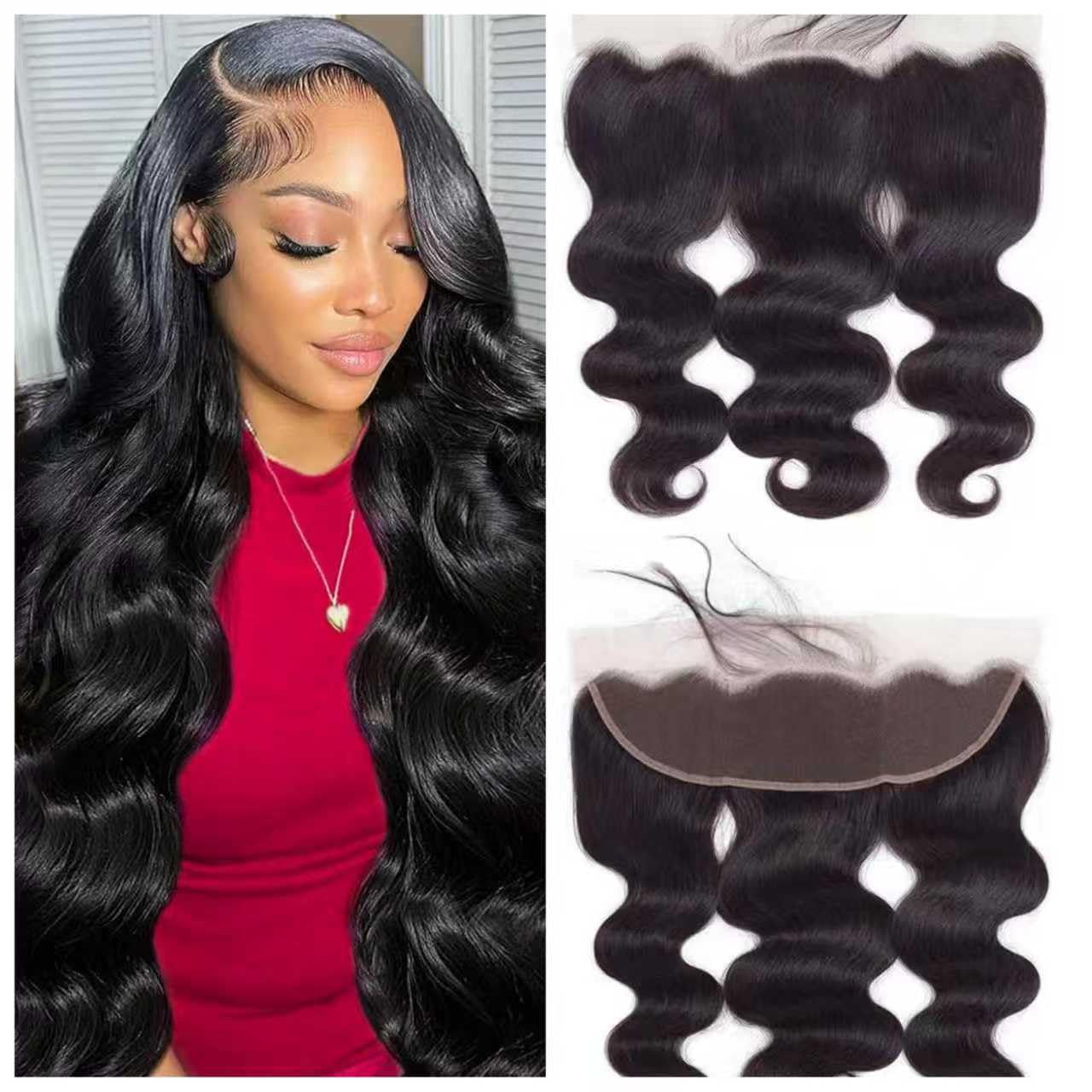 13x4 Lace Frontal Closure Body Wave Human Hair Ear to Ear HD Lace Frontal Closure Free Part 18 Inch Brazilian Body Wave Hair Extensions 180% Density Human Hair Pre Plucked with Baby Hair