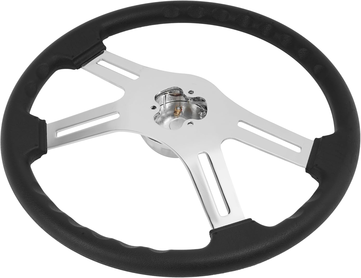 ALMULOO 18" Truck Steering Wheel 4-Spoke Chrome Steering Wheel for Trucks Compatible with Kenworth Peterbilt Volvo Freightliner Steel Black