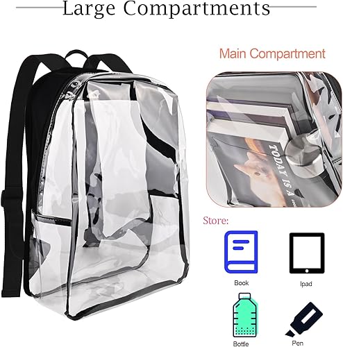 Miniatura 4 de JOMPARO Mochila transparente Mochilas transparentes para la escuela, bolsa transparente para viajes de trabajo universitario, color negro, 16