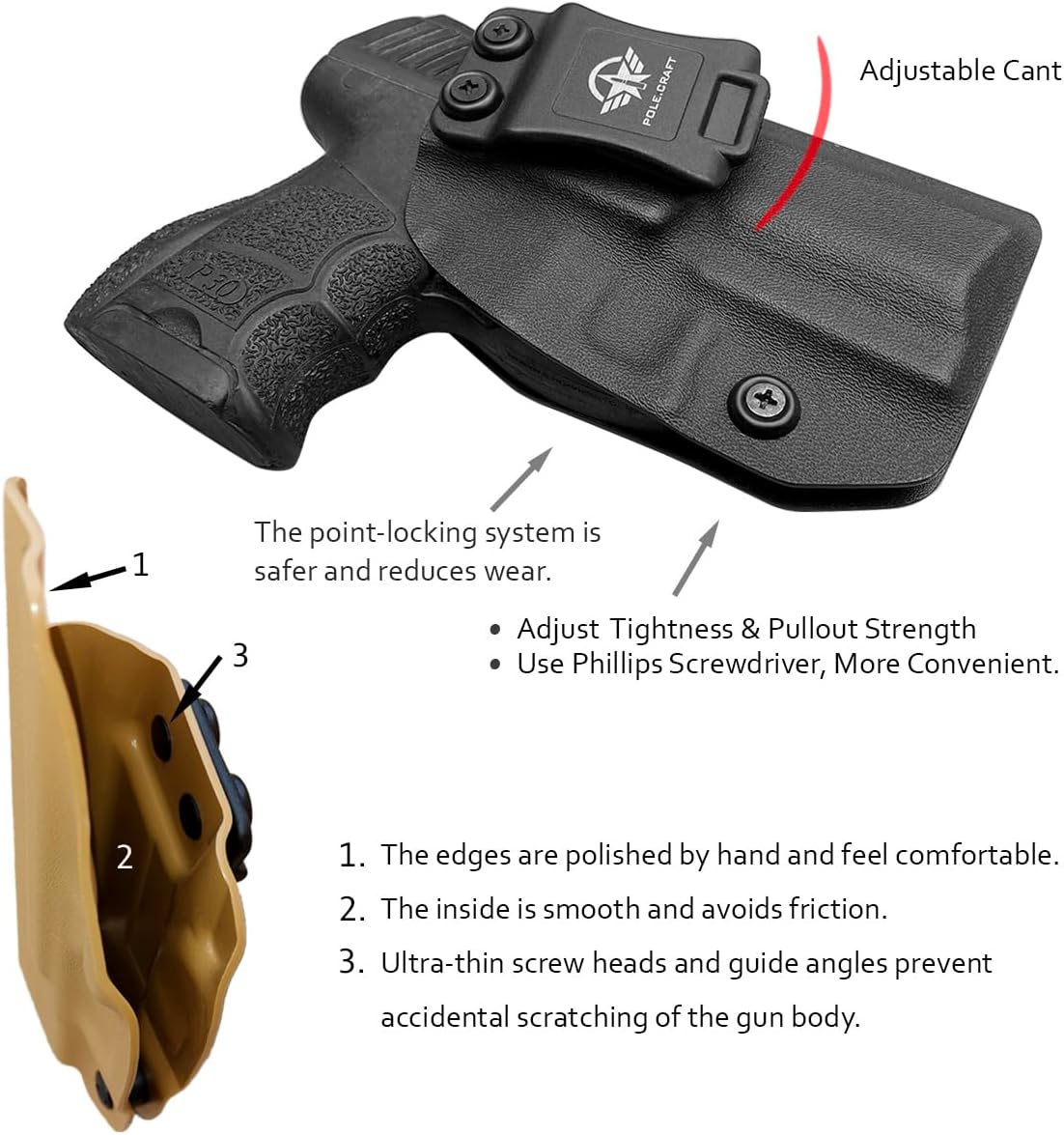 HK P30SK Holster, Kydex IWB Holster for Heckler & Koch (H&K) P30SK 9mm Pistol - Inside Waistband Concealed - H&K P30SK Gun Accessories - Adj. Cant Retention - Cover Mag-Button - No Wear - No Jitter