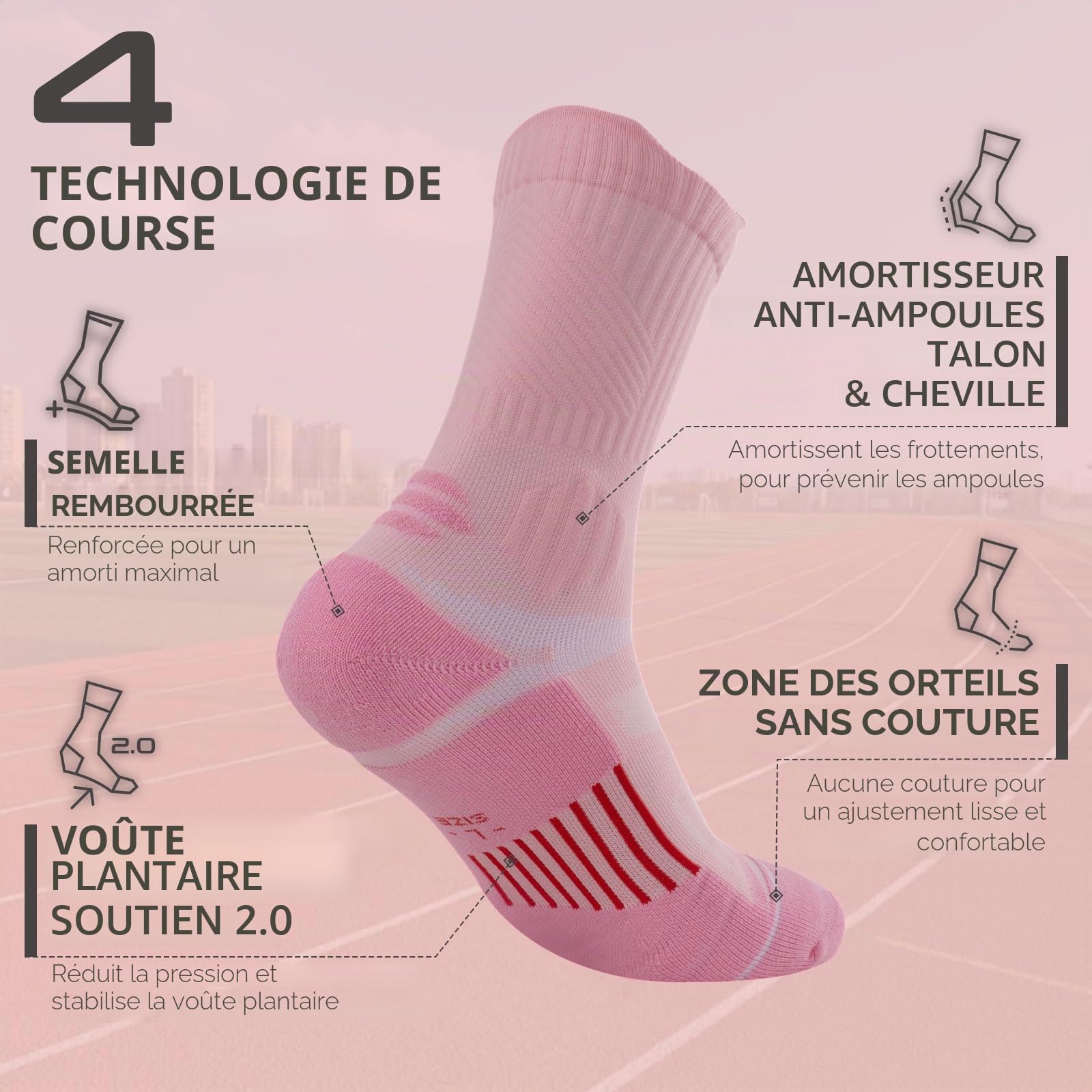 Rahhint Coolmax Chaussettes Compressionde Running Femme Anti-ampoules Protection Chevilles Sans Coutures avec Languette lot de 3