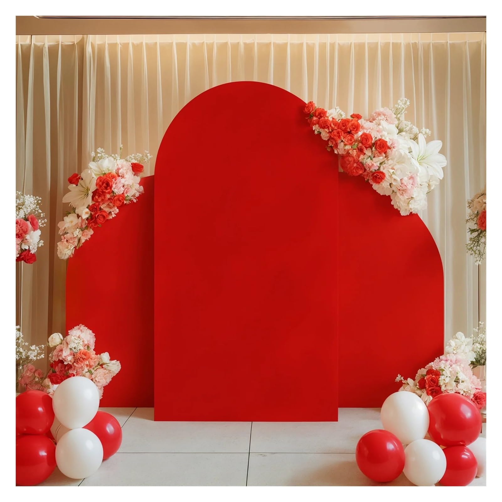 Copertura per Sfondo ad Arco Copertura for arco nuziale in tessuto bifacciale, 3 pezzi, con parte superiore rotonda e fondale a mezzaluna(Red)