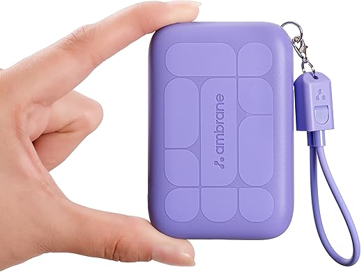 Ambrane Mini Size 10000mAh Powerbank, Very Small Size – Perfect for Hands, Pockets, Bags, in-Built Type C Cable, 22.5W Fast Charging, for iPhone,…