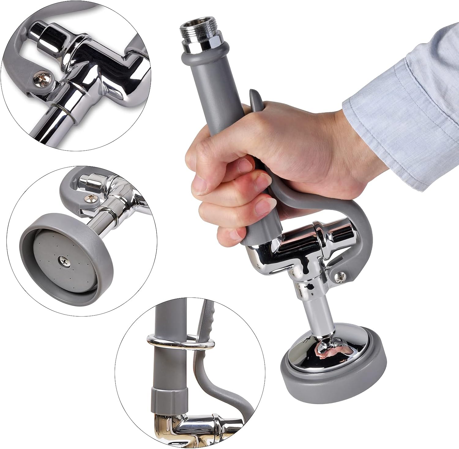Commercial Sink Sprayer Pre Rinse Sprayer Replacement for Commercial Kitchen Faucet - 1.42 GPM High Pressure Dish Spray Pre Rinse Spray Valve with Handle Chrome Polished (Grey)