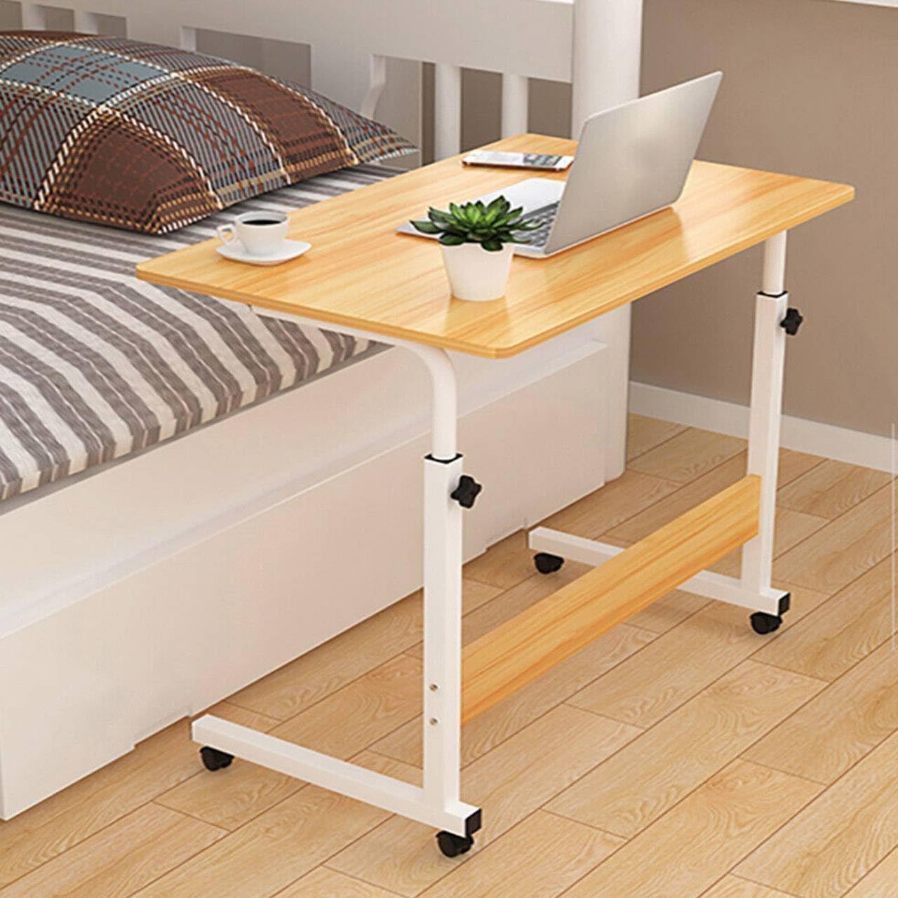 Mobile Laptop Table | Movable Study Writing Table with Wheels Height Adjustable Overbed Desk Mobile Computer Workstation, for Over Bed Sofa Reading Eating 60 x 40cm