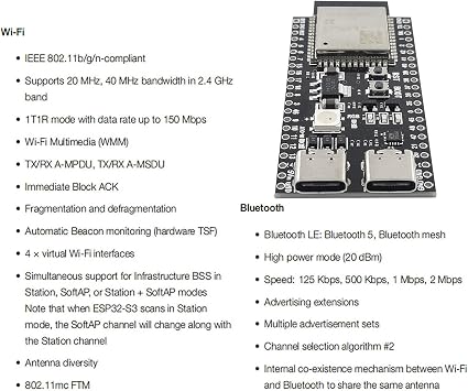 3-Pack ESP32-S3 DevKit Board, N16R8, 44-Pin, WiFi BT