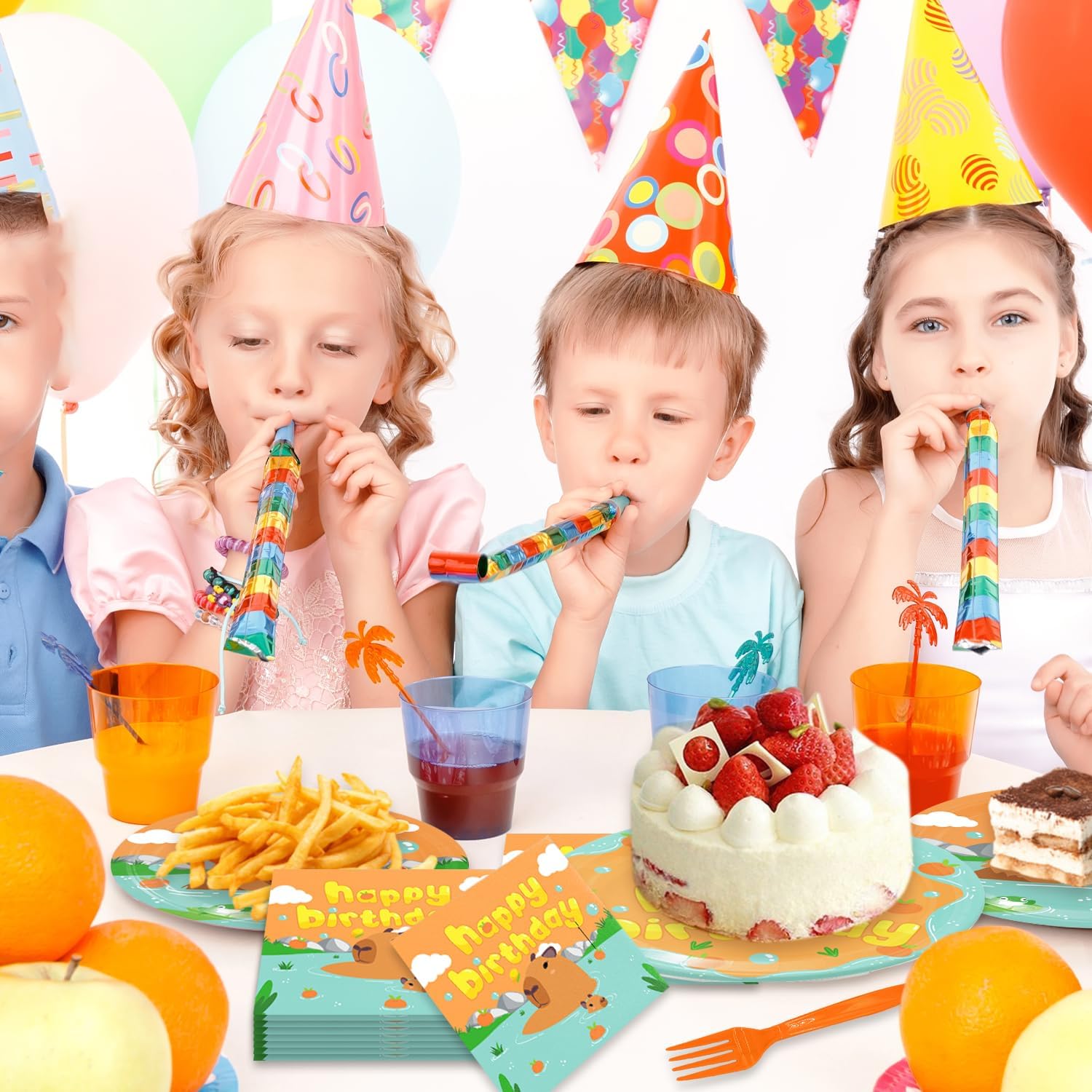 96Pcs Capybara Birthday Party Supplies Capybara Paper Plates Capybara Napkins Forks Boys Girls Baby Shower Capybara Birthday Party Decorations - Image 6