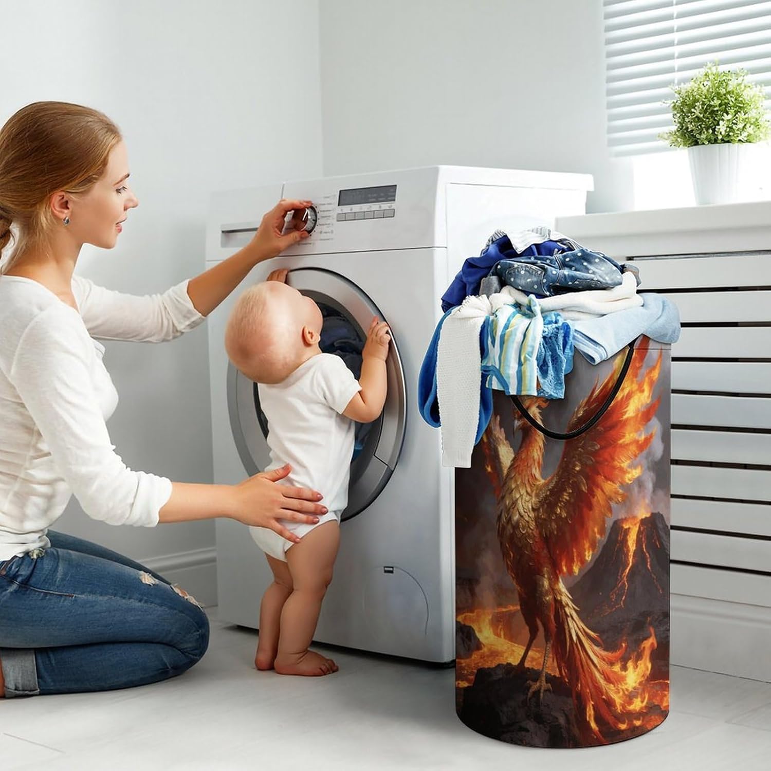 Pheonix Laundry Hamper Portable Lightweight Clothes Hampers Fashion Dirty Laundry Storage Basket Large Capacity Foldable Clothes Baskets for Bathroom Bedroom