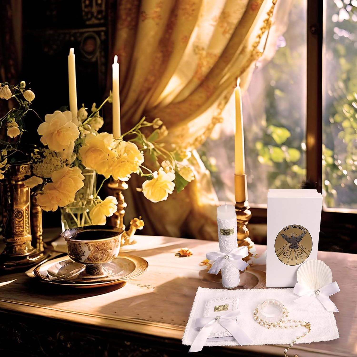 Baptism Candle Set for Boys and Girls,5 PCS Baptism Kit Catholic Candle,Baptismal Shell,Towel,Rosary,Bible for Baby Dedication Christening Gift,Velas para Primera Comunión De Niño Bautizo De Niña