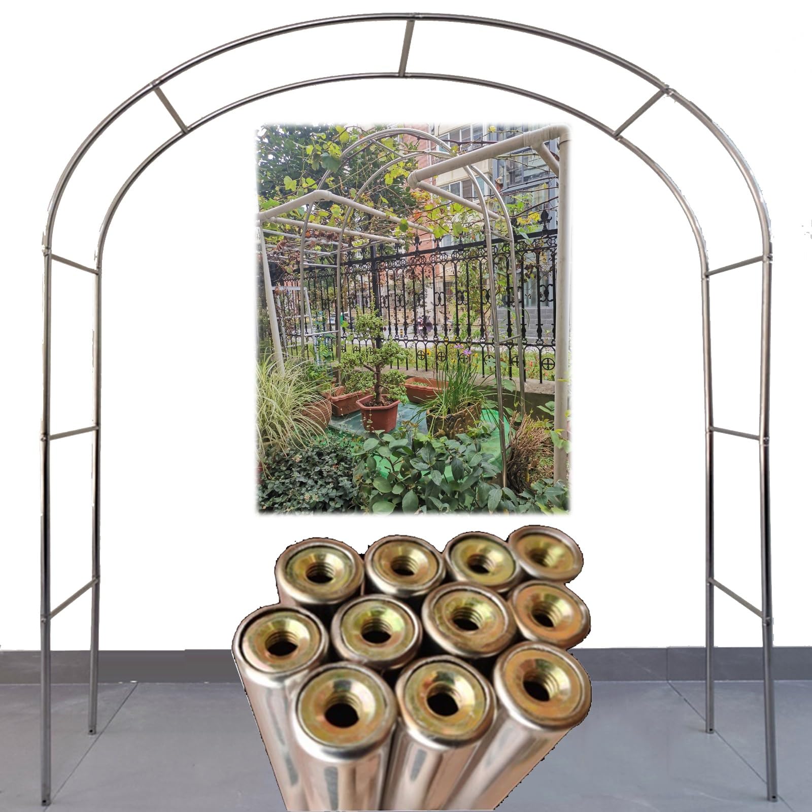 Arco Per Rose Con Cancelletto - In Metallo Verde, 230x113.5 Cm, Per Rampicanti Da Giardino - Foto 8