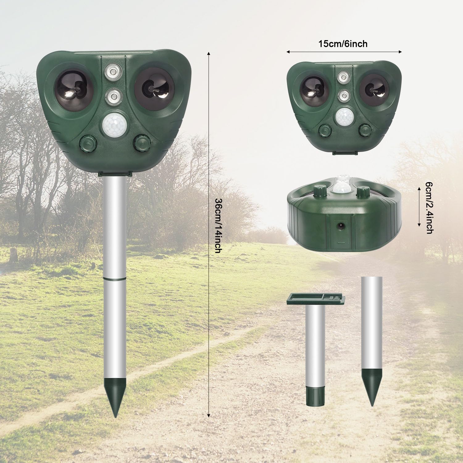 Repulsif Ultrason Chat, Repulsif Chat Exterieur Ultrason Etanche IP66, Rechargeable par énergie Solaire/USB, Empêche Les Chats, Les Chiens, Les Oiseaux, pour Le Jardin, Le Terrain...