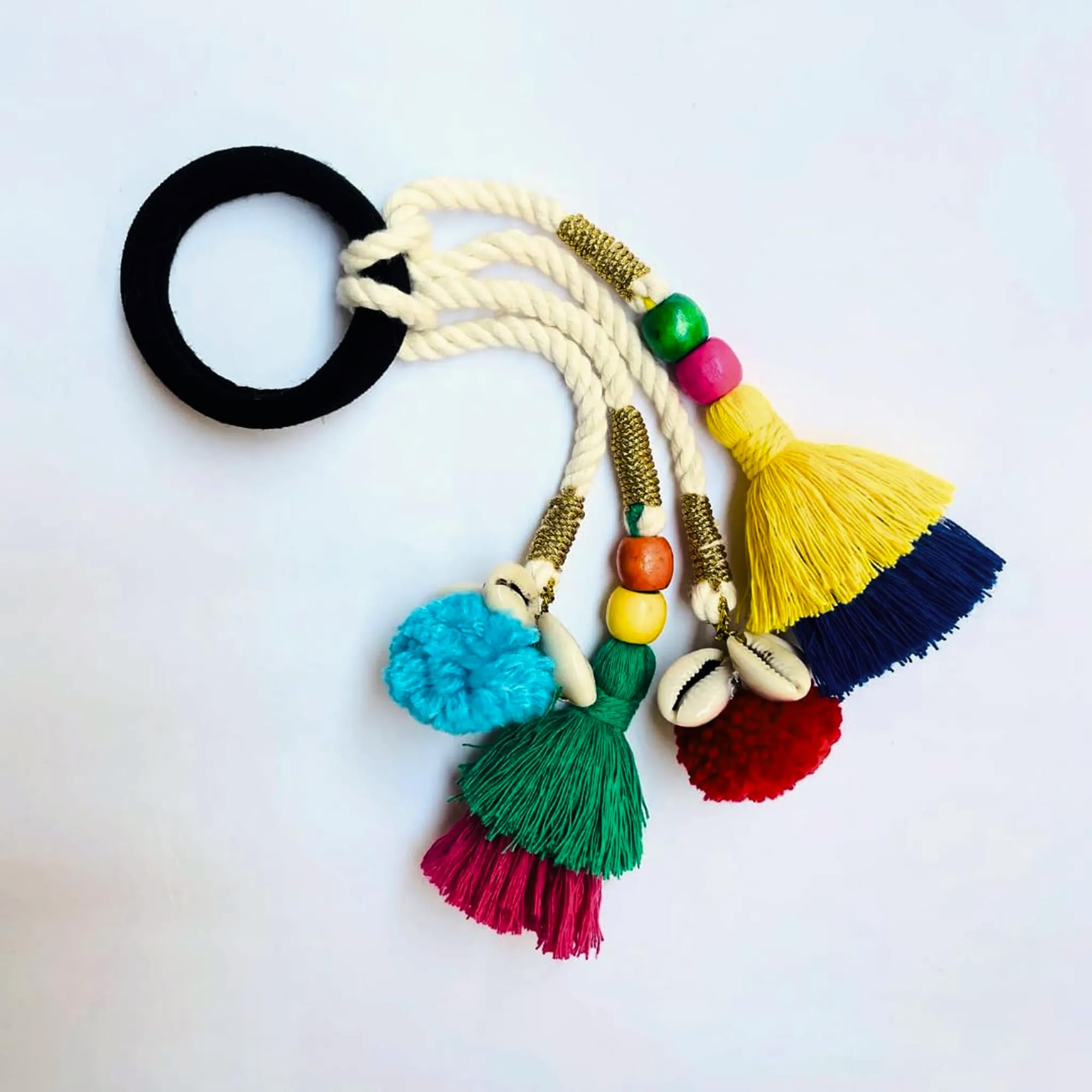 MILAPARK CRAFTS Multicolor Boho Hair Jura String for Women & Girls | Handmade Ethnic Hair Accessory with Tassels, Wooden Beads & Natural Cowrie Shells | Perfect for Navratri, Festive & Traditional Looks-image-25