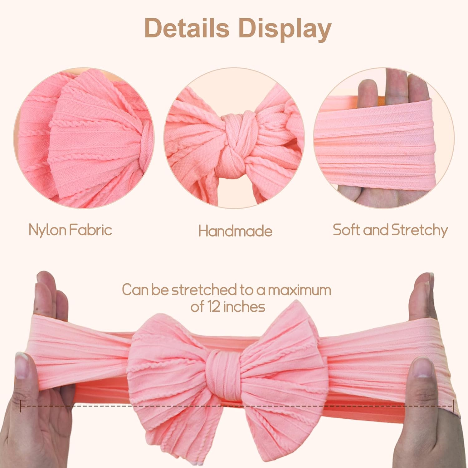 JOYOYO 3 Pcs Soft Wide Turban Baby Headbands with Double-Layer Bow for Baby Girls, Newborns, Toddlers(Beige, Pearl Pink, Pink)