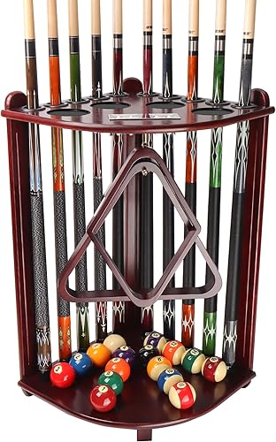 Miniatura 9 de GSE Games & Sports Expert Estantes para tacos de billar con soporte de suelo estilo esquinero con contadores de puntuación, contiene tacos de