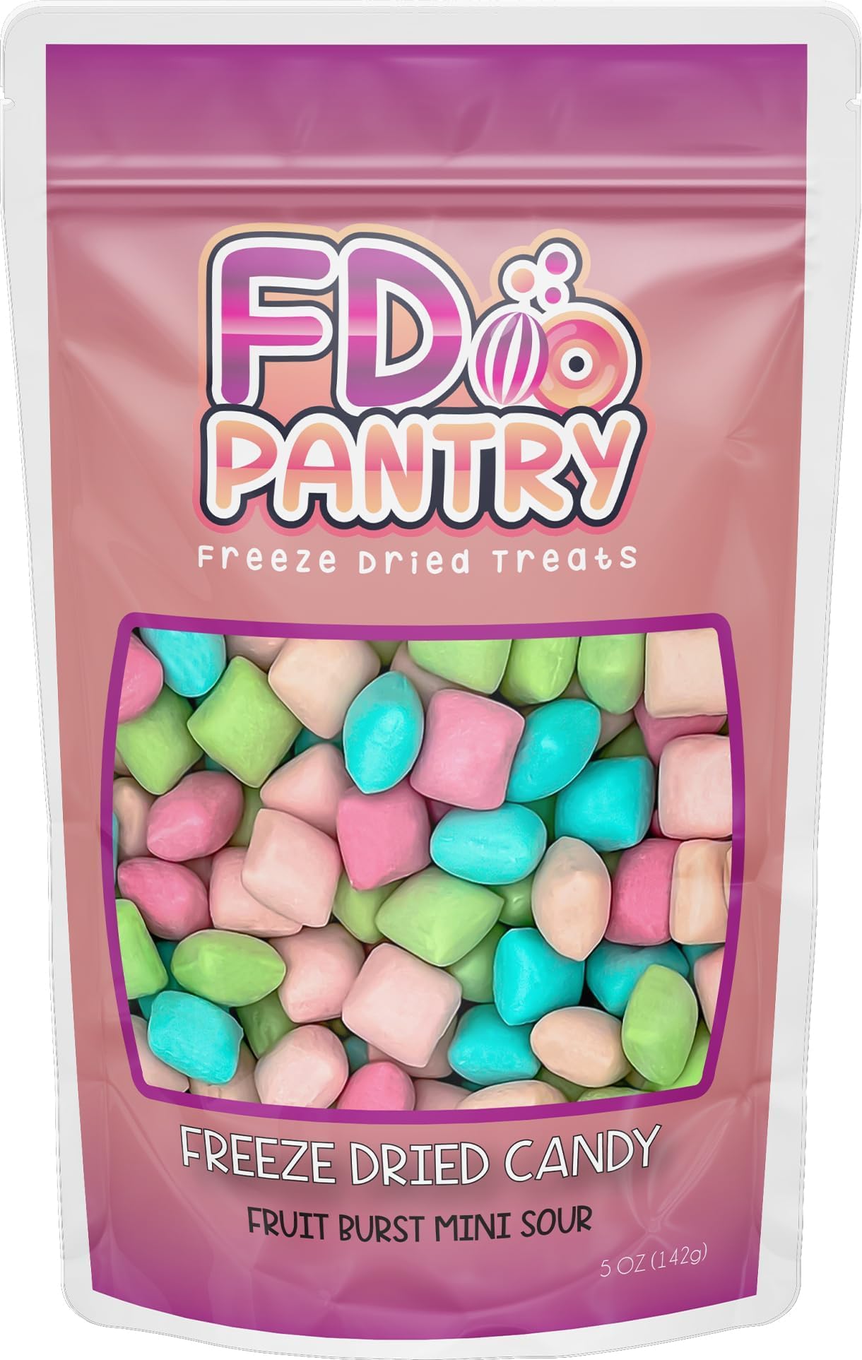 Freeze Dried Fruit Bursts Candy - Mini Sour l Hard Candy Mix 5oz Treat Snack Gift Bag Cherry, Strawberry, Blue Raspberry, Watermelon Freeze-Dried Candies