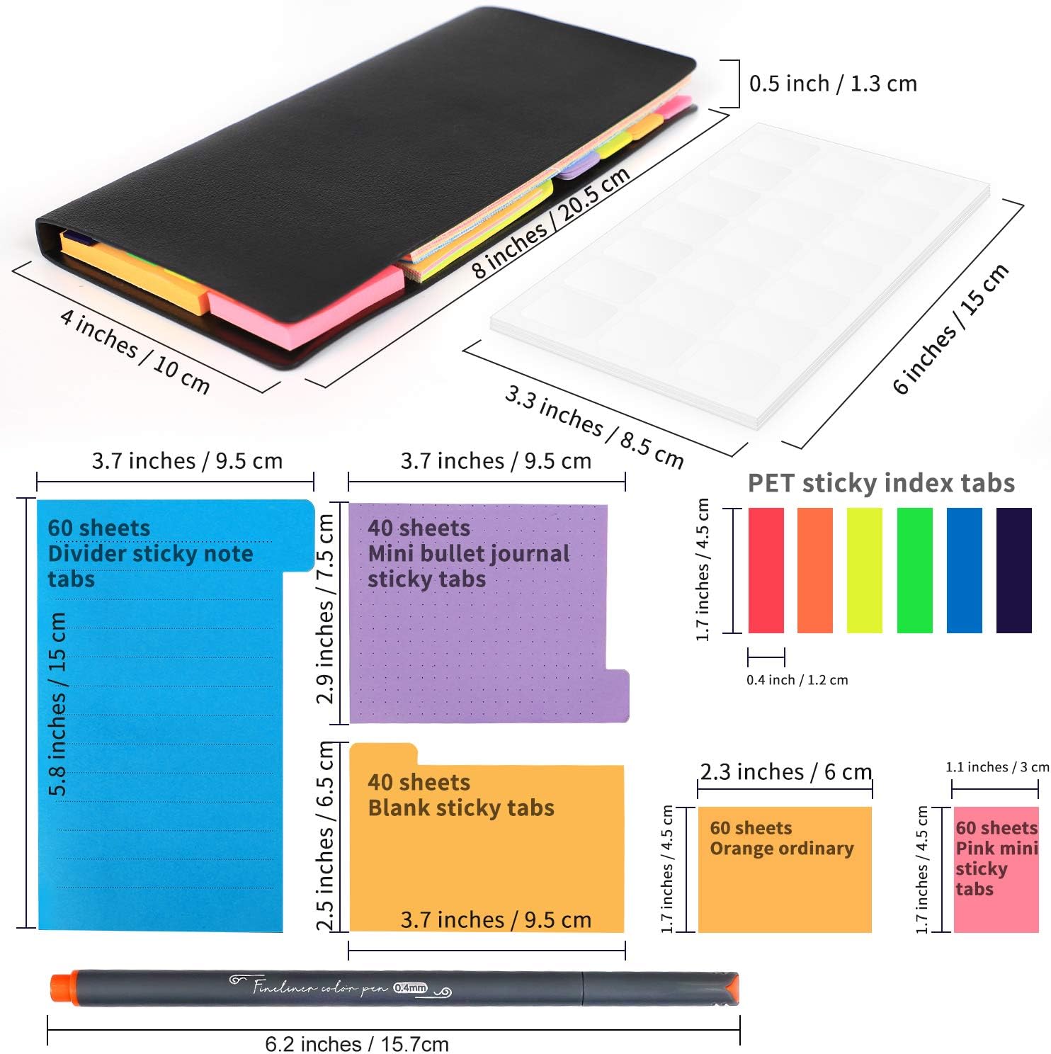 JARLINK 590-in-1 Divider Sticky Notes Set with 12 Colors Journal Planner Pens, Super Sticky Page Markers Prioritize, 60 Ruled, 40 Dotted and Blank, 60 Orange and Pink, 150 Index Tabs and 168 Labels