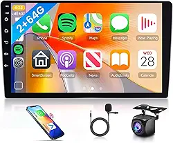 2G + 64G Android Double Din Wireless Carplay Estéreo para carro Android Auto, Rimoody Car Radio 22.9 cm Touch Screen Mirror Link GPS WiFi Bluetooth EQ FM/RDS + Câmera de backup AHD
