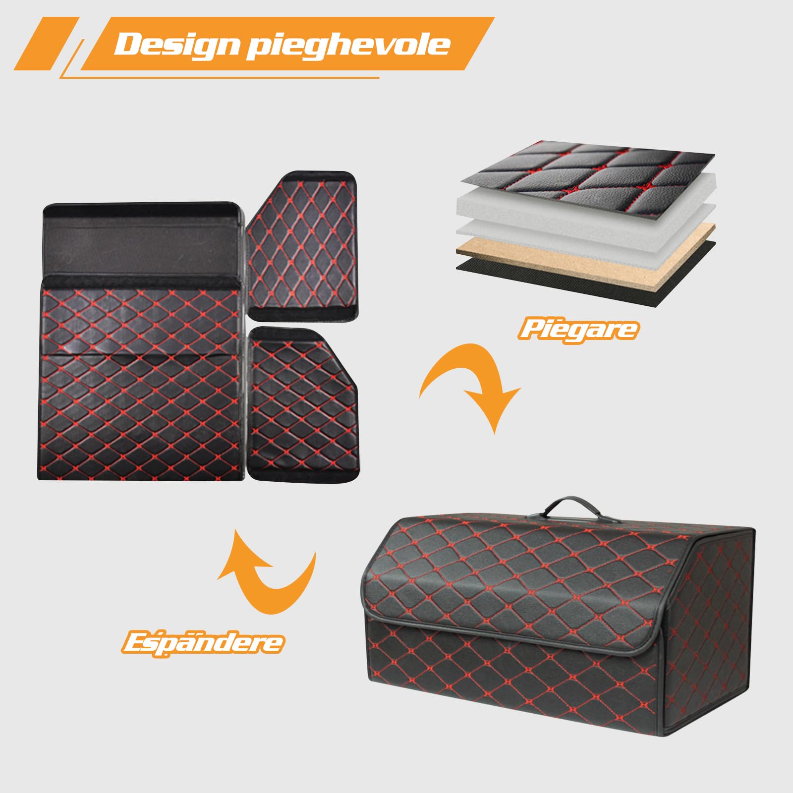 Ergocar Organizzatore per Auto PU Cuoio di Lusso Auto Organizer Impermeabile Pieghevole Organizzatore di Immagazzinaggio per SUV/Auto/Camion (Nero-L)