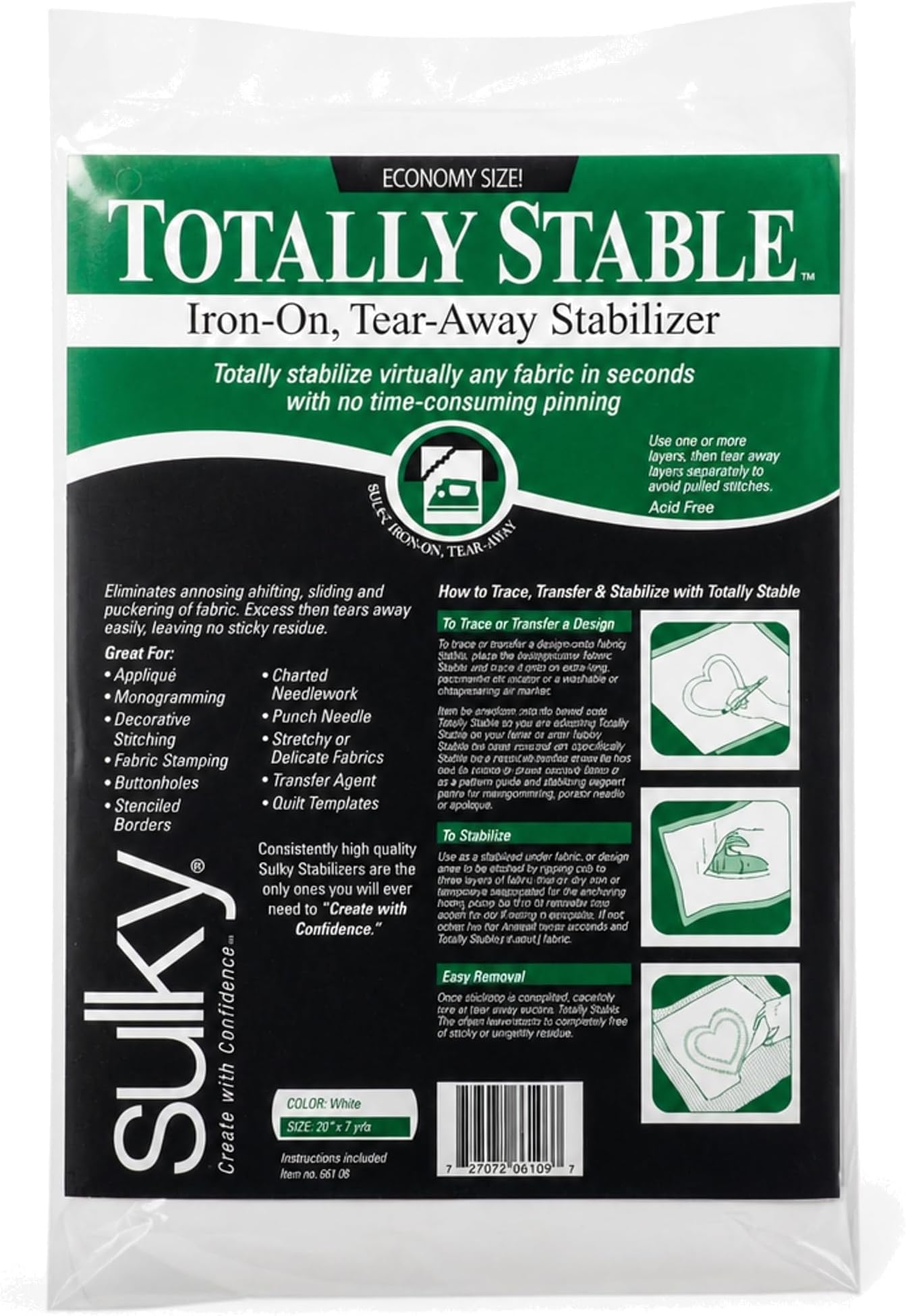 Totally Stable Iron-On Tear-Away Stabilizer, 20 by 3-Yard
